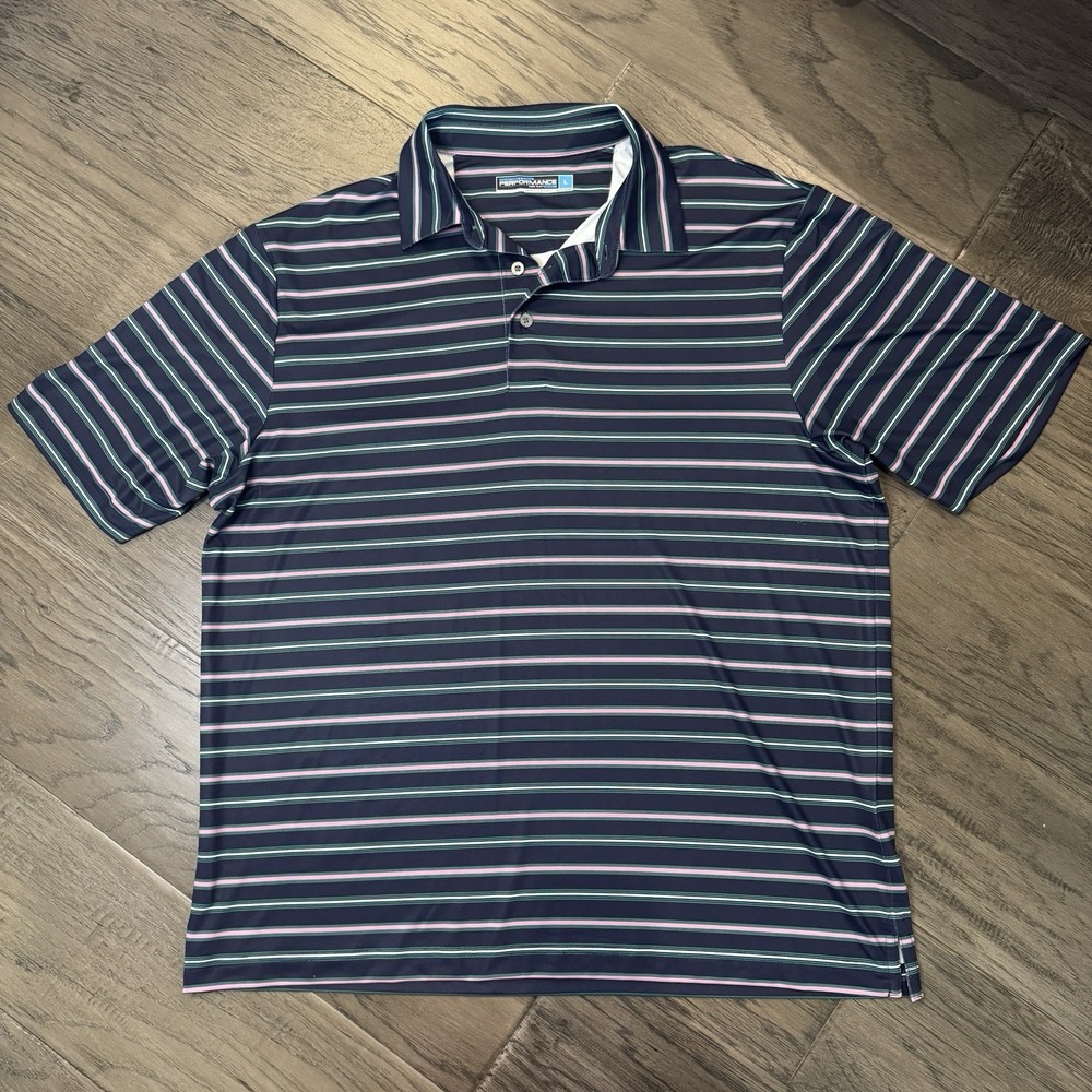 Roundtree And Yorke Performance Striped  Short Sleeve Golf Polo Shirt Men's SZ L